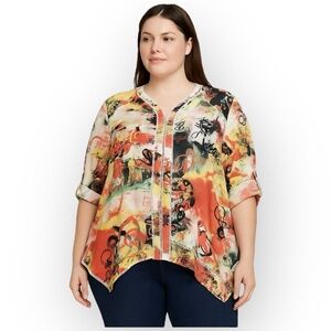 EUC Melissa McCarthy Seven7 Graffiti Print Tunic Top 2X Multicolor 0951